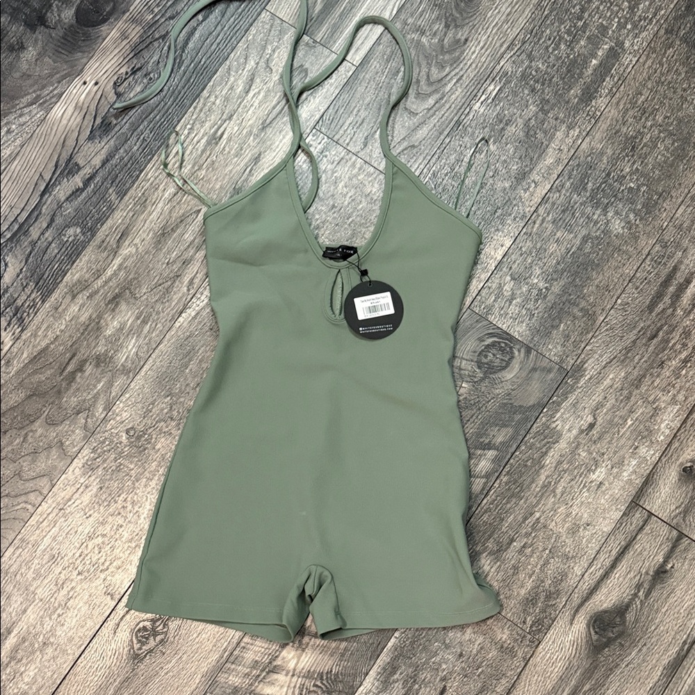 White Fox Boutique Olive Halter Romper